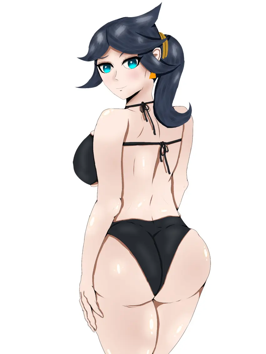 Image 1girls,big_breasts,breasts,female,looking_at_viewer,shiny_skin,solo,black_hair,blue_eyes,pokemon,bikini,earrings,looking_back,ponytail,milf,solo_female,solo_focus,black_panties,black_bikini,smirk,pokemon_(anime),pokemon_horizons,kosman,lucca_(pokemon)