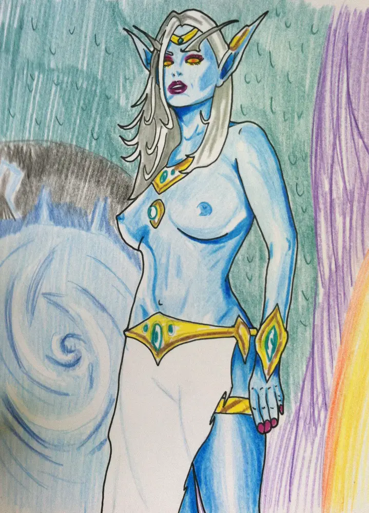Image 1girls,breasts,female,solo,white_hair,night_elf,warcraft,world_of_warcraft,blizzard_entertainment,blue_skin,queen_azshara,strollingbones