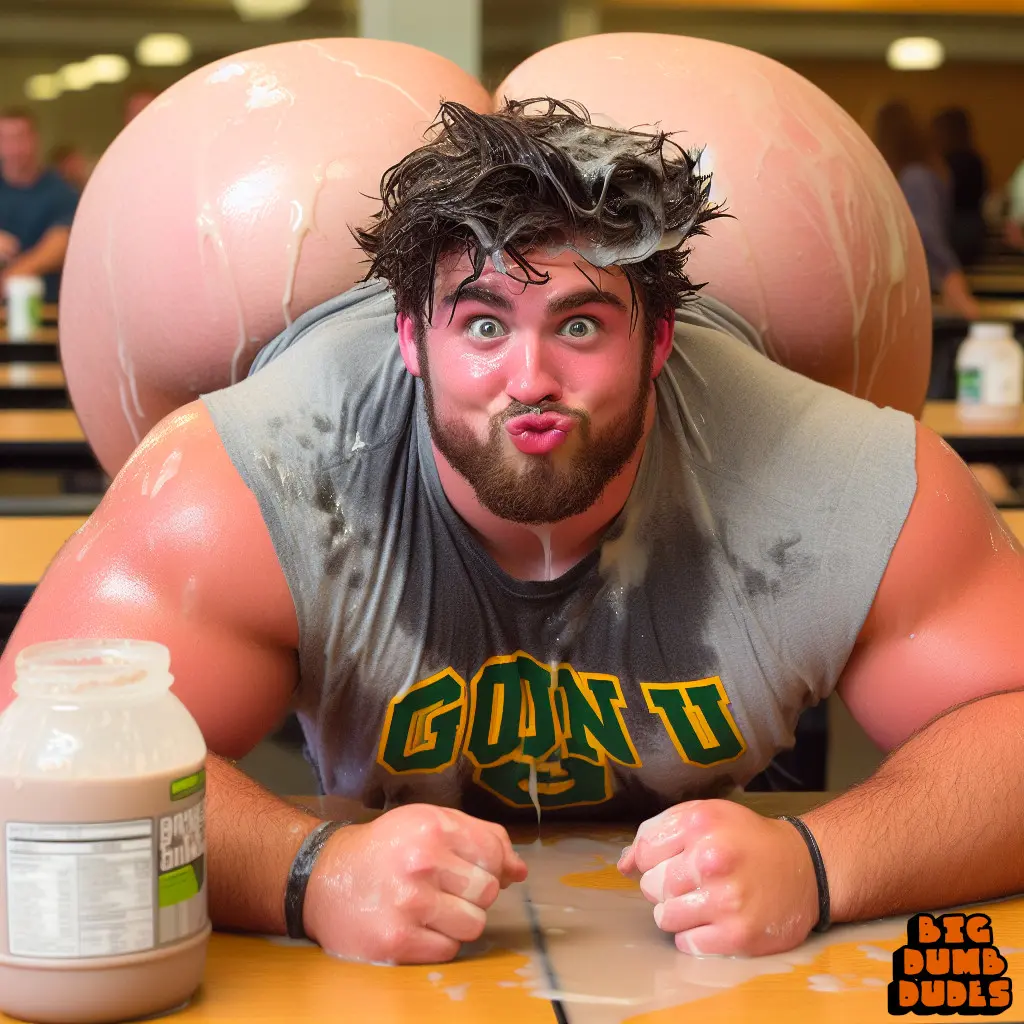 Image solo,1boy,male,big_ass,big_butt,huge_ass,wide_hips,ai_generated,male_only,solo_male,dumptruck_ass,big_ass_(male),bigdumbdudes,covered_in_goo,dumptruck_butt,male_ass_expansion,protein,protein_shake,silly_face
