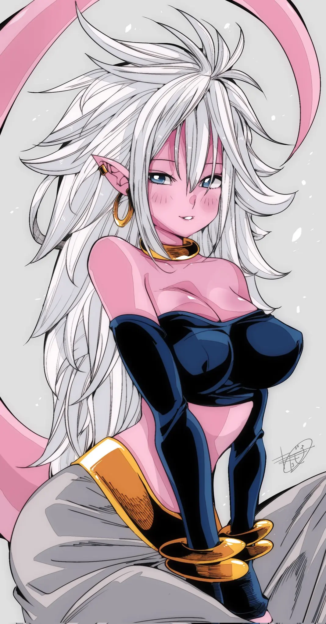 Image 1girls,big_breasts,blush,breasts,clothed,clothing,female,female_only,large_breasts,long_hair,looking_at_viewer,smile,solo,white_hair,bangs,blue_eyes,elbow_gloves,tail,choker,ass,big_ass,big_butt,colored,earrings,female_focus,voluptuous,smiling,smiling_at_viewer,hips,bare_belly,bare_shoulders,belly,cleavage,clothed_female,color,jewelry,solo_female,solo_focus,hair,2d,voluptuous_female,pointy_ears,dragon_ball,hair_between_eyes,artist_signature,ear_piercing,stomach,bracelet,blushing_at_viewer,2024,large_ass,large_butt,2d_artwork,butt,bandai_namco,android_21,dragon_ball_fighterz,pink_skin,majin,majin_android_21,omochi_db,blushing,video_game,video_game_character,gold_jewelry,long_tail,full_color,android,bracelets,perky_breasts,spiky_hair,arc_system_works,pink_tail,tubetop,baggy_pants,gold_choker,android_21_(good),bare_stomach,vomi_(dragon_ball)