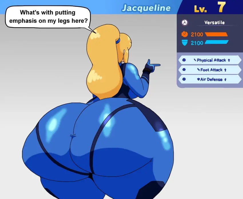 Image 1girls,clothed,female,solo,ass,big_ass,huge_ass,thick_thighs,thighs,ponytail,massive_ass,looking_away,solo_female,2d,text,blonde_hair,thick_ass,tied_hair,nintendo,dialogue,tight_clothing,ass_focus,bodysuit,back_view,speech_bubble,stats,level_number,metroid,samus_aran,gigantic_ass,pointing,wristband,super_smash_bros.,zero_suit_samus,nitwittwit,super_smash_bros._for_nintendo_3ds_and_wii_u