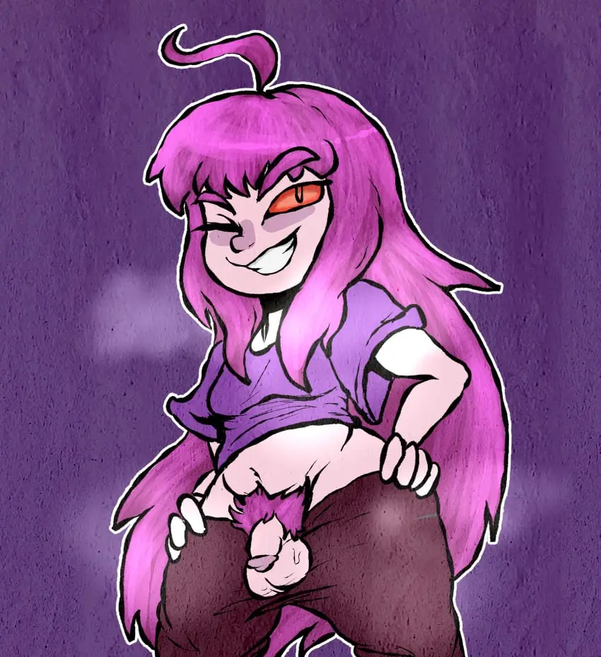 Image breasts,solo,penis,1futa,futanari,intersex,balls,tagme,winking_at_viewer,flaccid,steaming_body,pubes,hands_on_hips,trans_woman,transfem,penis_out,showing_penis,badeline,celeste_(game),fu-do