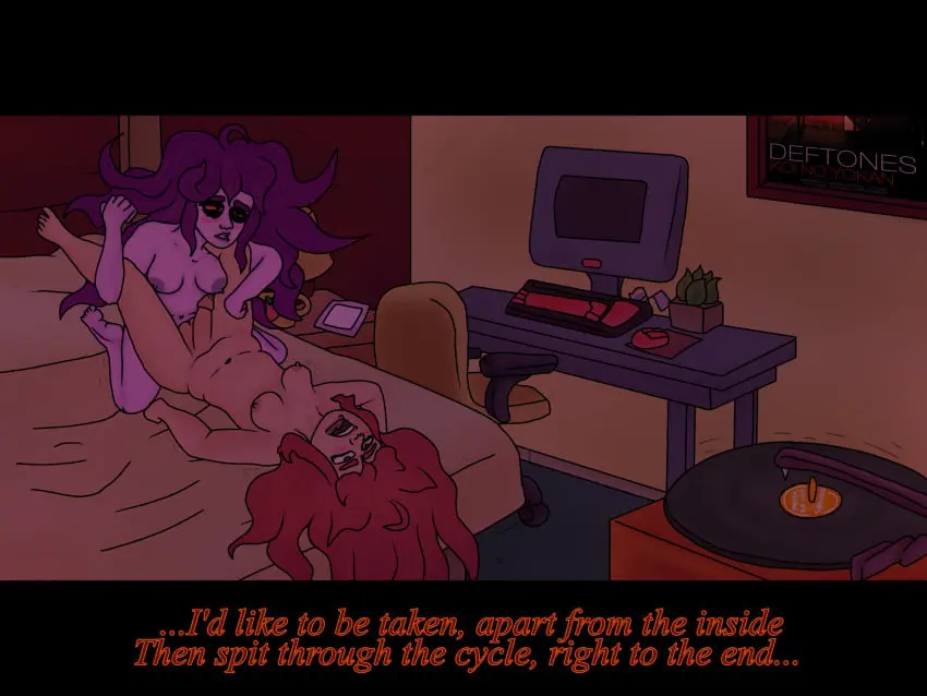 Image big_breasts,breasts,female,human,light_skin,red_eyes,2girls,nude,penis,on_back,red_hair,big_penis,sex,erection,futanari,humanoid,intersex,anal,anal_sex,shading,balls,purple_skin,text,tagme,eyes_rolling_back,purple_hair,self_upload,penis_outline,orgasm,bedroom,dickgirl,english_text,chubby,penis_in_ass,gynomorph,2futas,futa_on_futa,futa_penetrating,deep_penetration,trans_woman,transfem,selfcest,dark_room,futa_penetrated,consensual,erect_while_penetrated,bedroom_sex,2dickgirls,dickgirl/dickgirl,chubby_belly,bedroom_setting,reference,chubby_futa,album_cover,transgender_pride_colors,badeline,celeste_(game),album_art,album_reference,background_music,belly_folds,canon_bedroom,cassboldbutnsfw,deftones,fucking_self,lgbt_pride_colors,lyrics,madeline_(celeste),music_player,ohms_(artist),record,red_iris,technical_selfcest,third_person_view,vinyl_record