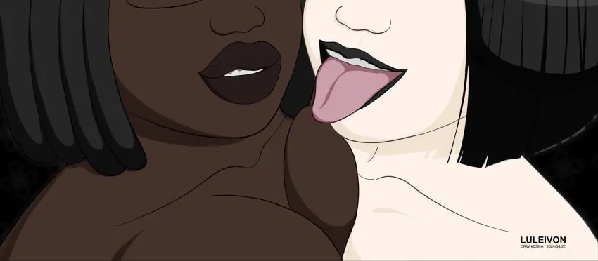 Image big_breasts,breasts,female,female_only,2girls,dark_skin,glasses,pale_skin,dark-skinned_female,thick_lips,asian_female,pale_skinned_female,black_lipstick,dreadlocks,scowl,black_female,sassy,eyes_hidden,locs,lucinia_acheampong_(luleiverse),luleiverse,luleivon,tomoyo_neuenschwander_(luleiverse),tongue_sticking_out