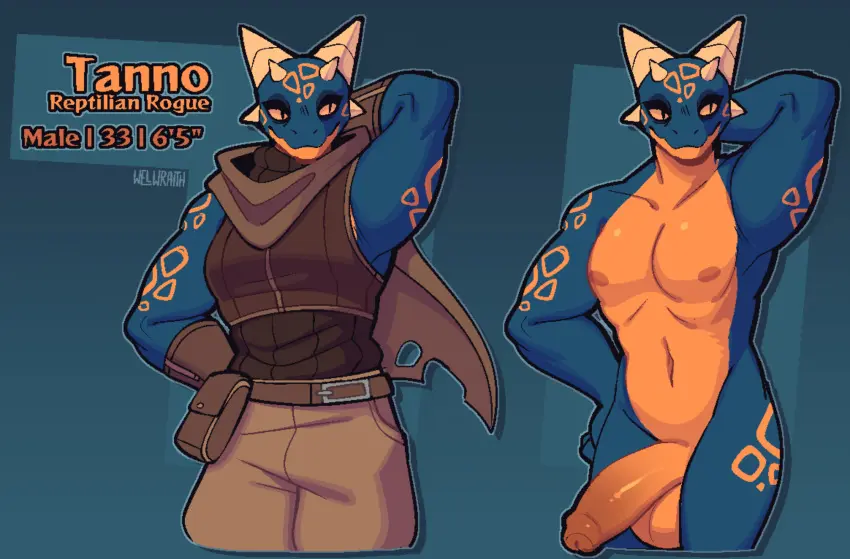 Image simple_background,solo,male,penis,big_penis,horns,male_only,balls,huge_cock,big_balls,fit,scalie,fit_male,character_sheet,reference_sheet,character_name,reptilian,welwraith,scalie_male,tanno_(welwraith)