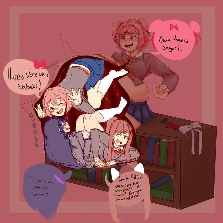 Image female,multiple_girls,happy,text,tagme,xray_view,aroused,dialogue,angry,doki_doki_literature_club,natsuki_(doki_doki_literature_club),horny,horny_female,vore,vore_belly,yuri_(doki_doki_literature_club),aroused_smile,monika_(doki_doki_literature_club),sayori_(doki_doki_literature_club),aroused_female,carameit_,caramelt,scoiipedes,scolipedes,vore_day