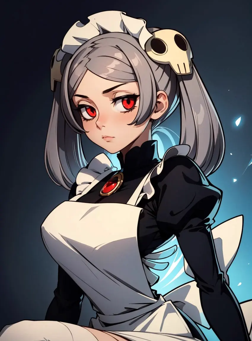 Image female, looking_at_viewer, ai_generated, video_games, skullgirls, makimass_ai, bloody_marie