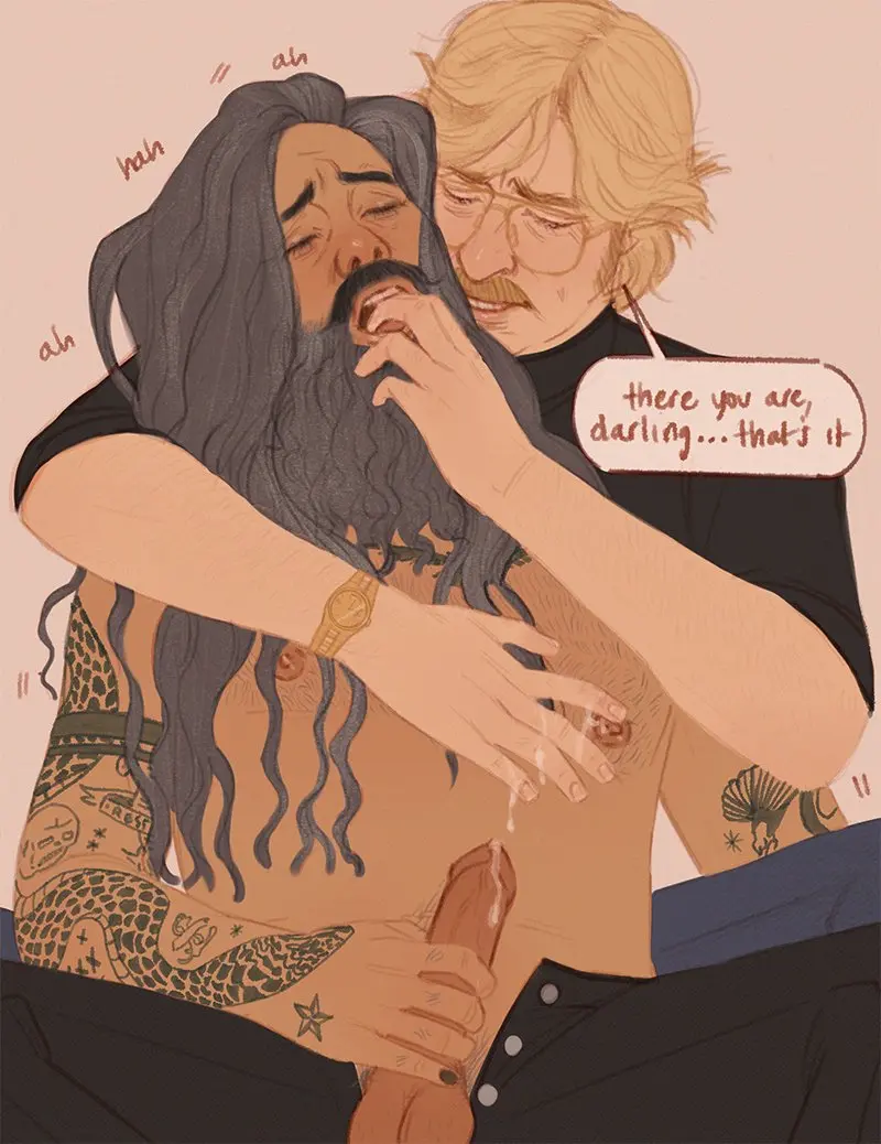 Image long_hair,cum,male,penis,erection,yaoi,balls,glasses,blonde_hair,gay,bara,masturbation,dialogue,old_male,black_sweater,moaning,beard,fingers_in_mouth,moustache,pirate,long_hair_male,hugging_from_behind,our_flag_means_death,stede_bonnet,edward_teach,salt_and_pepper_hair,stedesmoth,leather_pants,modern_setting,rubbing_nipples,sweet_talking