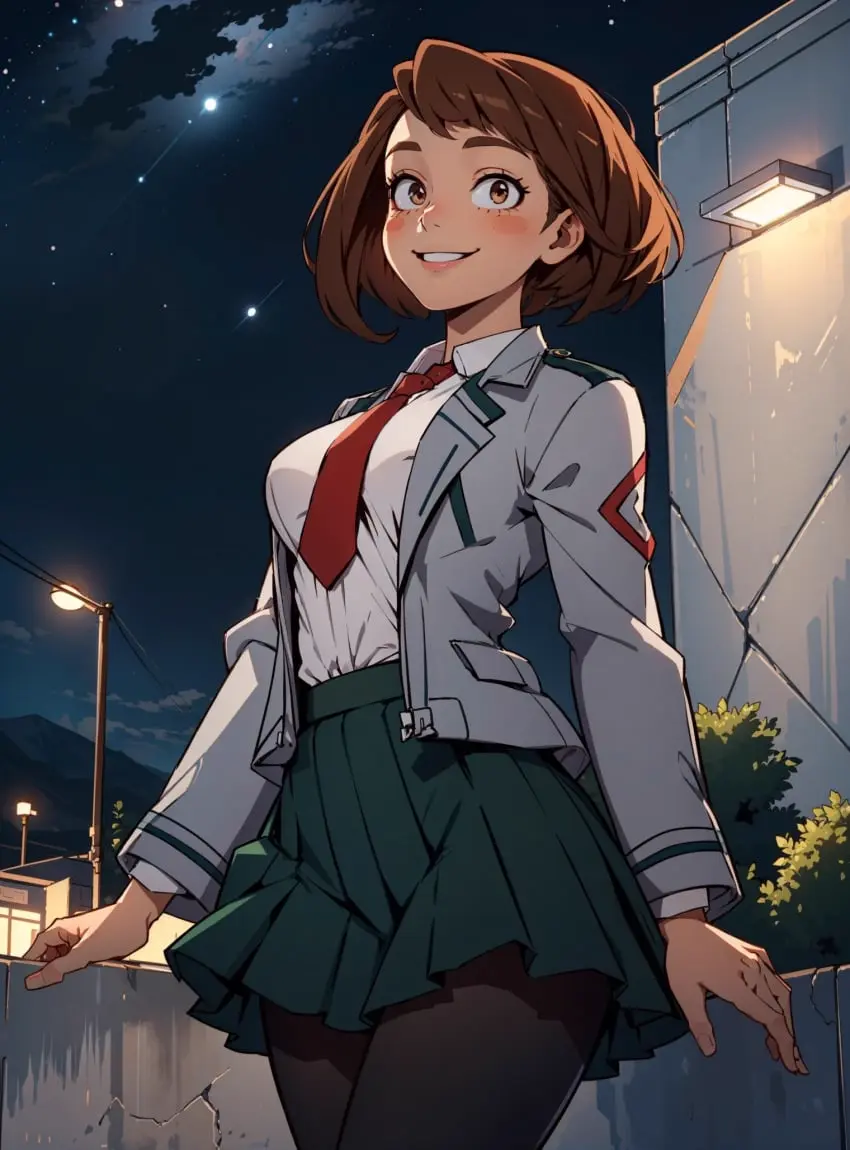 Image female,looking_at_viewer,ai_generated,my_hero_academia,ochako_uraraka,school_uniform,makimass_ai