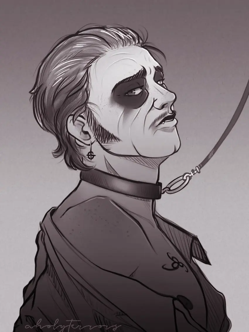 Image looking_at_viewer,tagme,collar,aholyterrors,cardinal_copia,ghost_bc,smudged_makeup