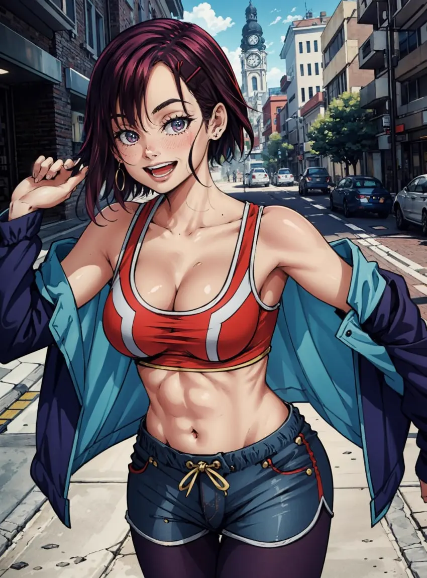 Image female,looking_at_viewer,ai_generated,fit,fit_female,abs,female_abs,makimass_ai,mikazuki_shizuka,zom_100:_zombie_ni_naru_made_ni_shitai_100_no_koto