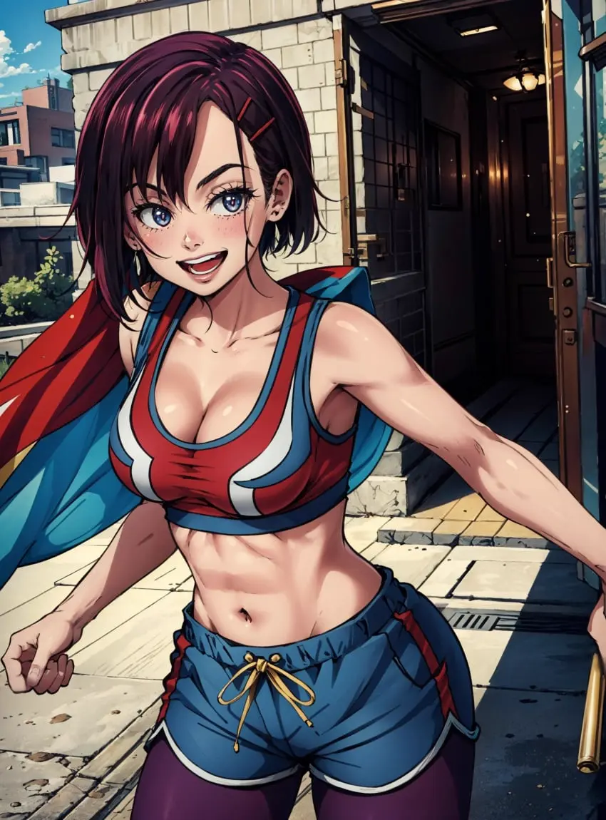 Image female,looking_at_viewer,ai_generated,fit,fit_female,abs,female_abs,makimass_ai,mikazuki_shizuka,zom_100:_zombie_ni_naru_made_ni_shitai_100_no_koto