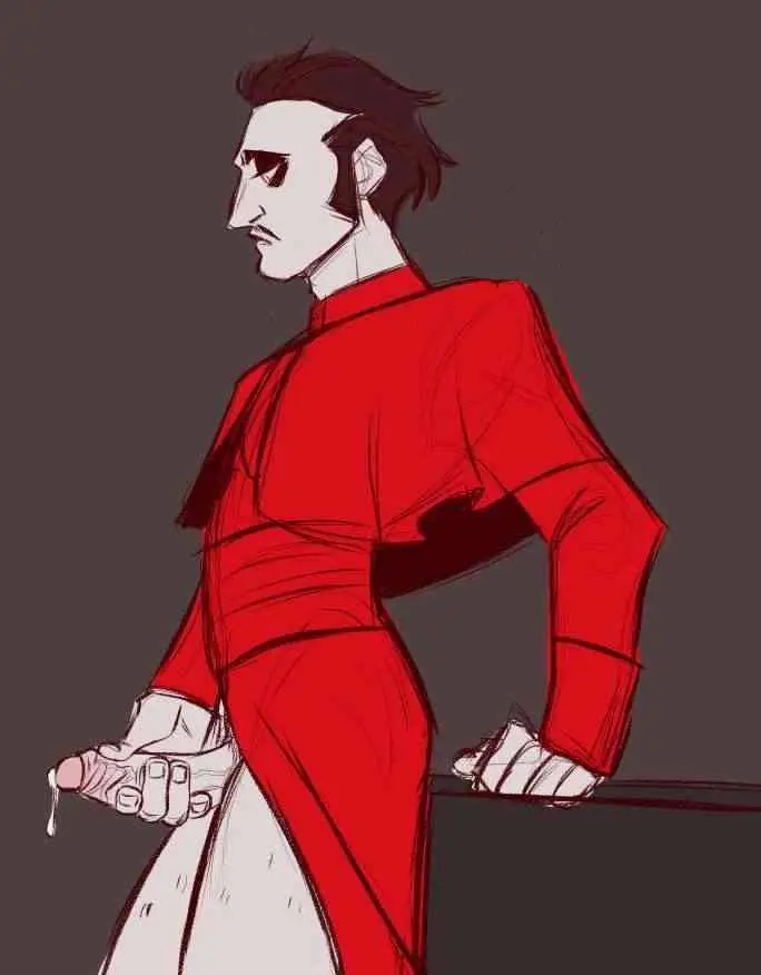 Image solo,1boy,cum,cum_drip,male,penis,male_only,tagme,looking_down,brown_hair,masturbation,looking_at_penis,solo_male,semen,red_clothing,tagme_(artist),black_lipstick,holding_penis,black_eyeshadow,leg_hair,hairy_legs,shawl,mustache,sideburns,cardinal_copia,ghost_bc,holding_own_penis,papa_emeritus_iv,snatched_waist