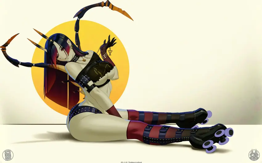 Image breasts,female,underboob,monster_girl,original_character,stockings,necklace,spider,roller_skates,spider_girl,ara_de_mona_(themaestronoob),themaestronoob