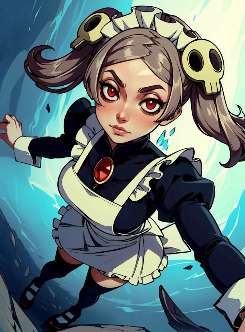 Image female,looking_at_viewer,ai_generated,video_games,skullgirls,makimass_ai,bloody_marie,marie_korbel
