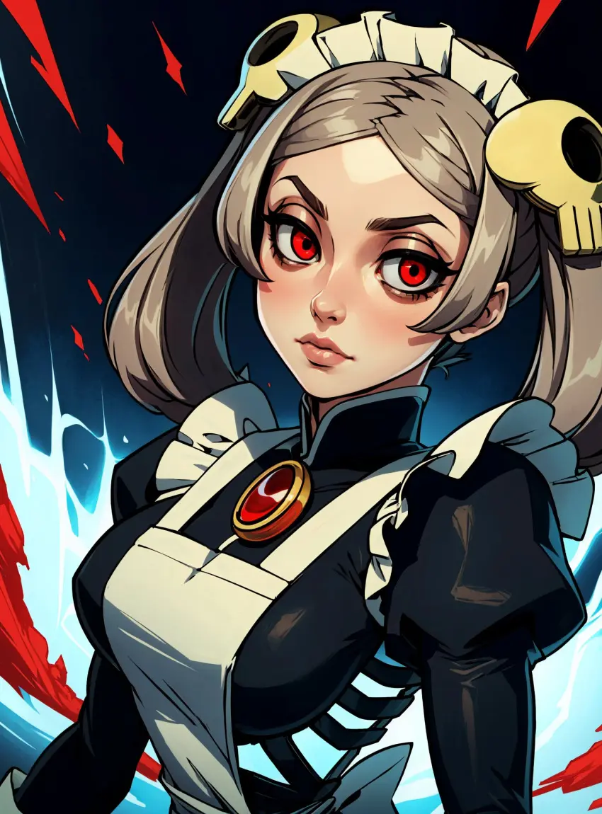 Image female,looking_at_viewer,ai_generated,video_games,skullgirls,makimass_ai,bloody_marie,marie_korbel