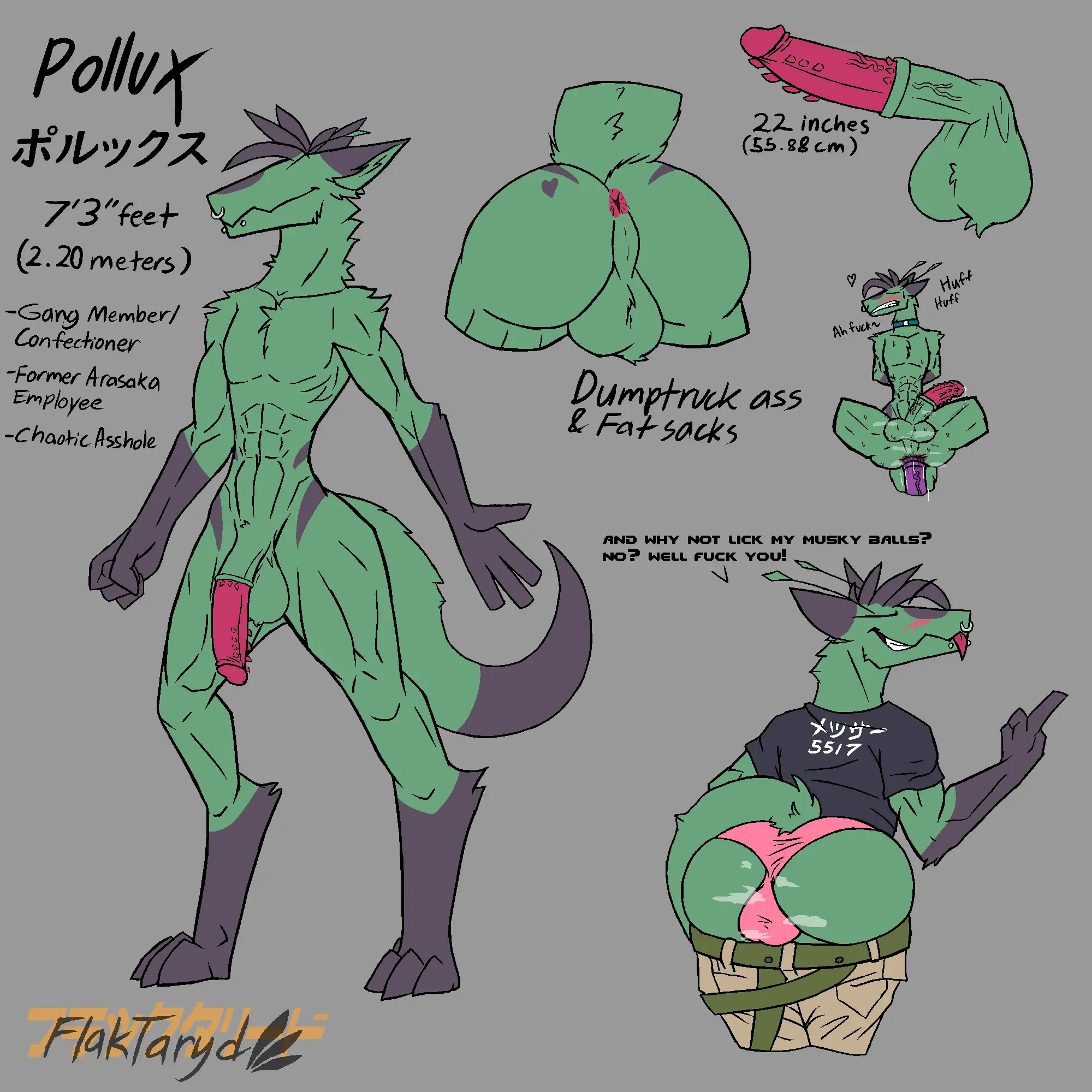Image clothing,hi_res,solo,male,penis,panties,underwear,ass,big_butt,big_penis,humanoid,athletic,athletic_male,muscular,muscular_male,anal,anal_sex,balls,anthro,veiny_penis,piercing,text,anus,penetration,big_balls,genital_fluids,bodily_fluids,fur,genitals,precum,pecs,green_body,abs,4_fingers,fingers,no_humans,non-human,japanese_text,vein,markings,gesture,hand_gesture,middle_finger,perineum,hybrid_genitalia,hybrid_penis,medial_ring,non-human_only,musk,heart_(marking),penile_spines,green_fur,eyeless,antennae_(anatomy),quadriceps,taunting,clodespin_(species),flaktaryd,khaki_pants,pollux_(flaktaryd)