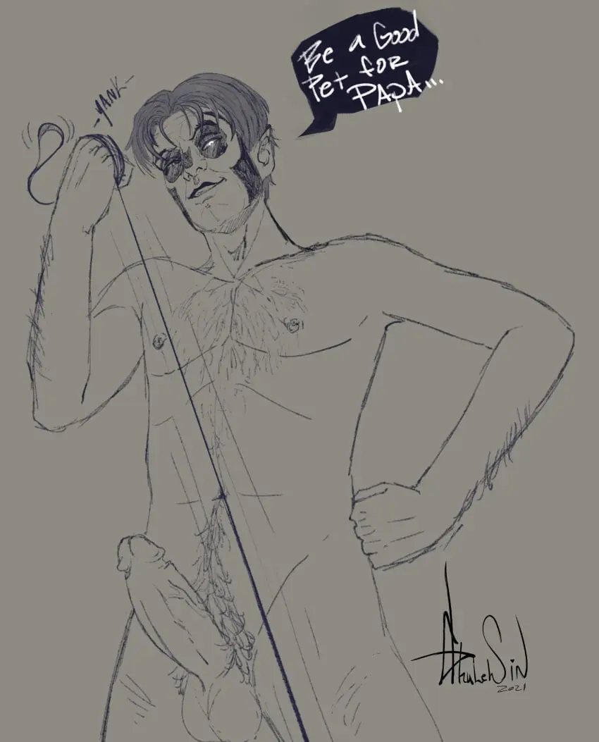 Image male,penis,veiny_penis,text,tagme,naked,black_and_white,collar,dominant,sketch,speech_bubble,naked_male,facepaint,hairy,hairy_male,cock_out,ghost_bc,papa_emeritus_iii,commanding_viewer