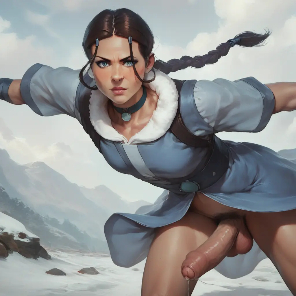 Image long_hair,looking_at_viewer,solo,blue_eyes,penis,choker,big_penis,1futa,erection,futanari,intersex,ai_generated,jewelry,nose,balls,outstretched_arms,spread_arms,lips,testicles,futa_only,brown_hair,braid,pubic_hair,outdoors,precum,closed_mouth,bottomless,foreskin,uncircumcised,large_penis,single_braid,mountain,day,avatar_legends,avatar_the_last_airbender,katara,water_tribe,snow,babski326