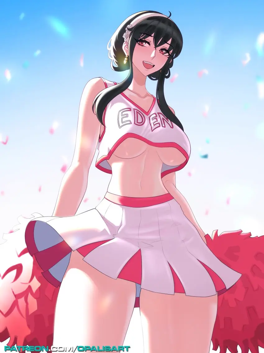 Image 1girls,big_breasts,blush,breasts,clothed,clothing,female,female_only,hi_res,large_breasts,light-skinned_female,light_skin,long_hair,looking_at_viewer,no_bra,red_eyes,solo,black_hair,female_focus,thick_thighs,bare_shoulders,bare_thighs,color,solo_female,underboob,tagme,skirt,crop_top,spy_x_family,yor_briar,yor_forger,bare_legs,bare_arms,cheerleader,cheerleader_outfit,cheerleader_uniform,pom_poms,opalisart