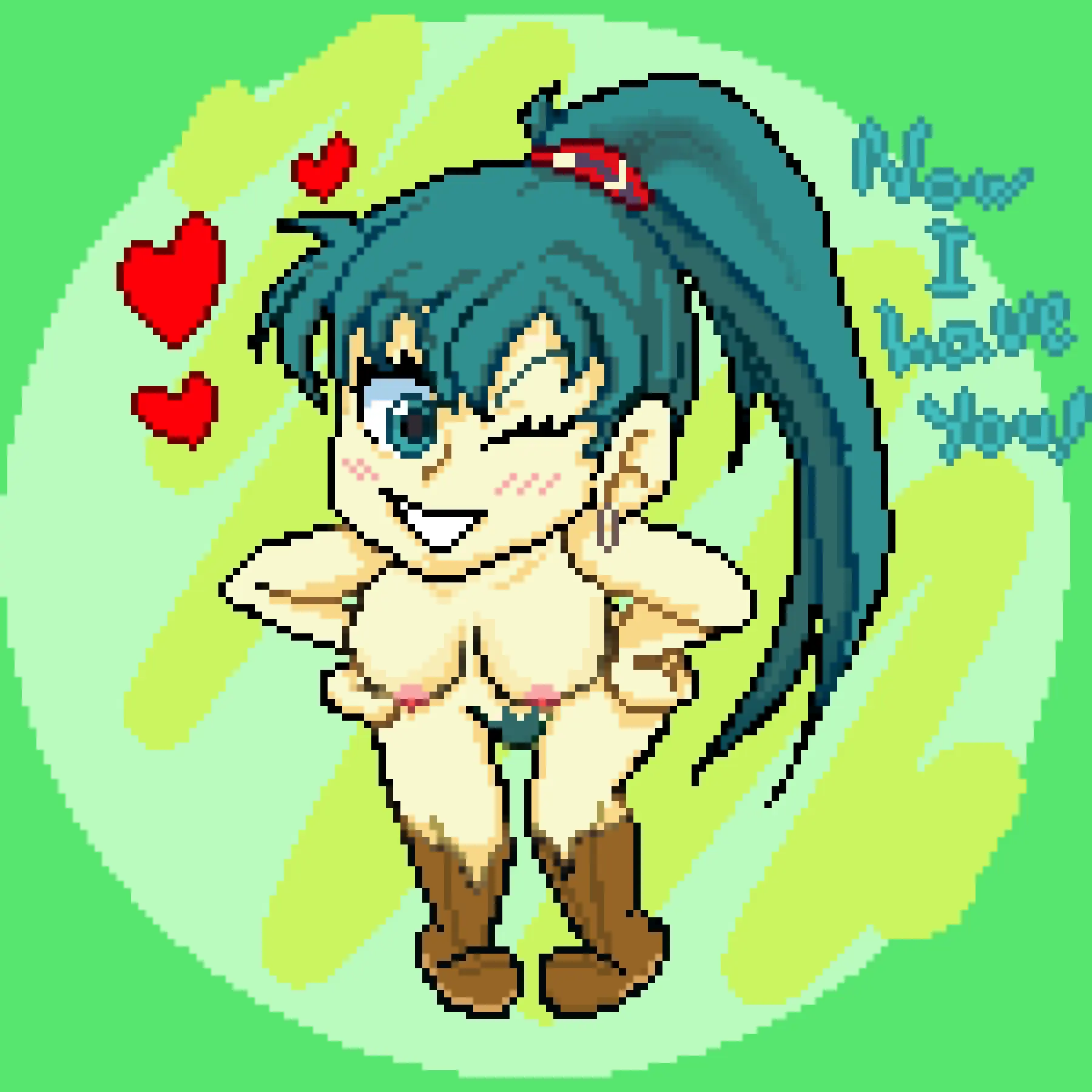 Image 1girls,breasts,female,female_only,nipples,smile,solo,nude,earrings,thighs,ponytail,bare_thighs,grin,happy,nude_female,text,green_eyes,medium_breasts,nintendo,pubic_hair,green_hair,fire_emblem,english_text,female_pubic_hair,leaning_forward,boots,pixel_art,bare_arms,naked_boots,lyn_(fire_emblem),fire_emblem:_the_blazing_blade,hands_on_own_hips,ldyne
