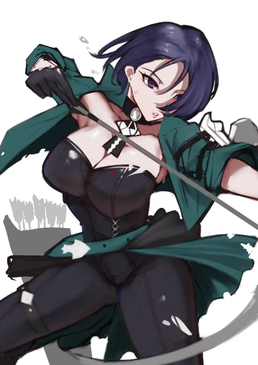 Image 1girls,breasts,female,female_only,large_breasts,long_sleeves,pants,solo,white_background,blue_hair,gloves,short_hair,choker,athletic,armpits,cleavage,purple_eyes,nintendo,jacket,fire_emblem,fire_emblem:_three_houses,torn_clothes,athletic_female,weapon,tomboy,goth,goth_girl,bow_(weapon),gothic,arrow_(projectile),quiver,shamir_nevrand,1999narurato