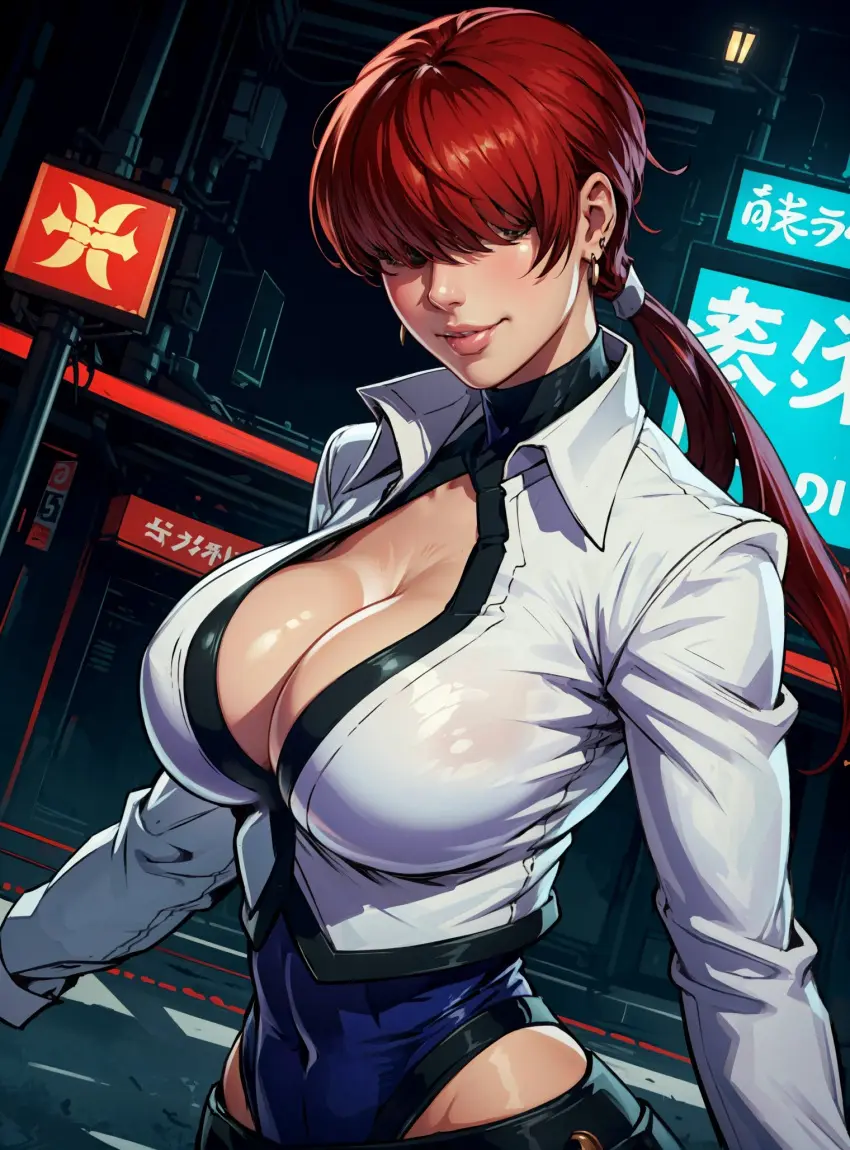 Image female,looking_at_viewer,ai_generated,video_games,king_of_fighters,makimass_ai,shermie_(kof)