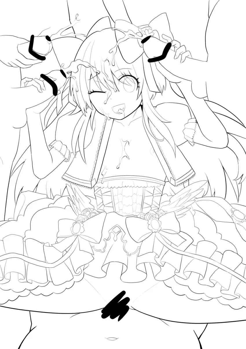 Image female,highres,long_hair,nipples,open_clothes,simple_background,cum,cum_in_mouth,group_sex,male,penis,sex,multicolored_hair,cowgirl_position,collarbone,solo_focus,wings,one_eye_closed,dress,vaginal_penetration,hair_ribbon,censored,mosaic_censoring,handjob,multiple_boys,straddling,ribbon,flower,red_flower,line_art,puffy_sleeves,cum_on_chest,surrounded_by_penises,double_handjob,5boys,frills,rose,unfinished,chaos_marie_(grimms_notes),gouhourairaku_(goohourairaku),grimms_notes,red_rose