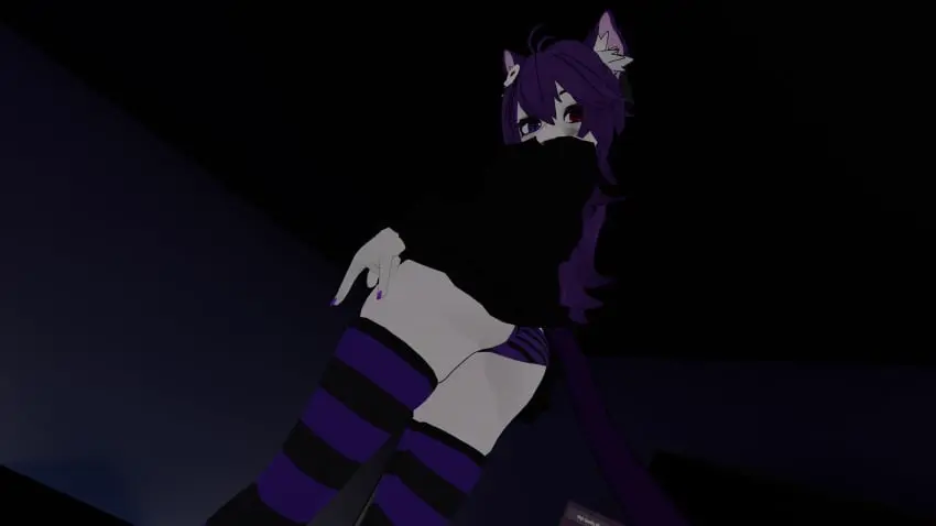 Image female,light-skinned_female,light_skin,panties,ass,virtual_youtuber,pale-skinned_female,pale_skin,purple_hair,neko,vrchat,vrchat_avatar,vrchat_model,totless_(vtuber),tsuki_kimura
