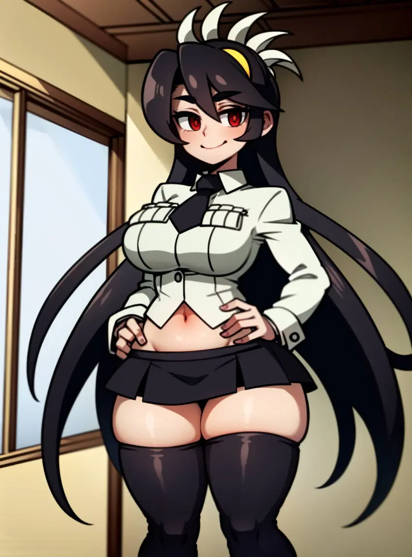 Image female,looking_at_viewer,ai_generated,video_games,skullgirls,makimass_ai,filia_(skullgirls)