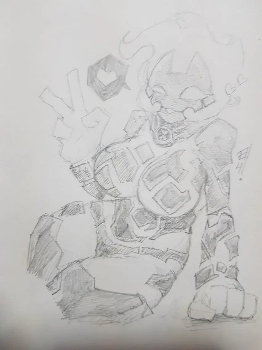 Image female,female_only,solo,solo_female,sitting,heart,hearts_around_head,line_art,alien,alien_girl,pencil_(artwork),peace_sign,ben_10,chaquetrix,heatblast,abandonhumanit,leaning_on_arm,lineart,pyronite