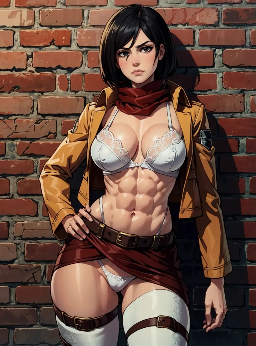 Image female,looking_at_viewer,ai_generated,attack_on_titan,mikasa_ackerman,makimass_ai
