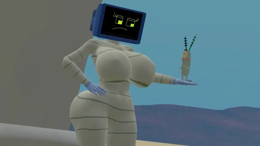 Image breasts,female,humanoid,3d,robot,robot_girl,robot_humanoid,screen_face,karen_plankton,spongebob_squarepants,sheldon_j._plankton,skulltronprime969