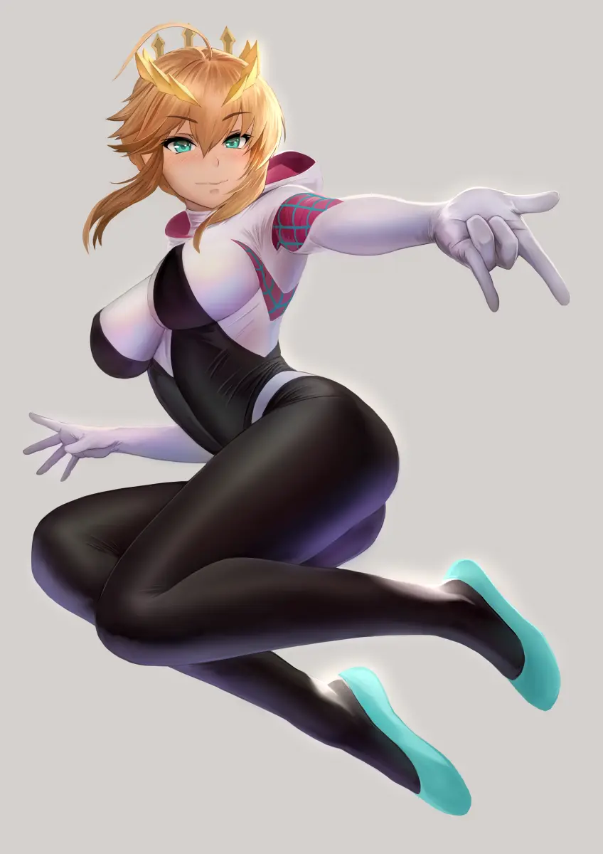 Image 1girls,big_breasts,breasts,female,female_only,large_breasts,blue_eyes,sidelocks,ass,big_ass,thighs,blonde_hair,green_eyes,legs,braid,hair_between_eyes,closed_mouth,bodysuit,hood,fate_(series),cosplay,marvel,marvel_comics,crown,spider-man_(series),pixiv,fate/grand_order,artoria_pendragon,artoria_pendragon_(lancer),spider-man:_into_the_spider-verse,hood_down,ballet_slippers,hooded_bodysuit,outstretched_arm,spider-gwen_(cosplay),yamaneko_(tkdrumsco)