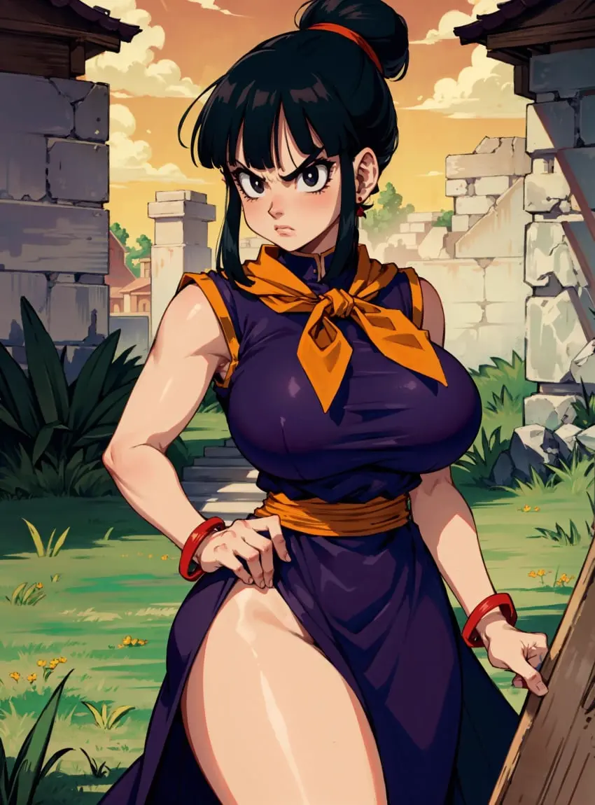 Image female,looking_at_viewer,ai_generated,dragon_ball,dragon_ball_z,chichi,makimass_ai