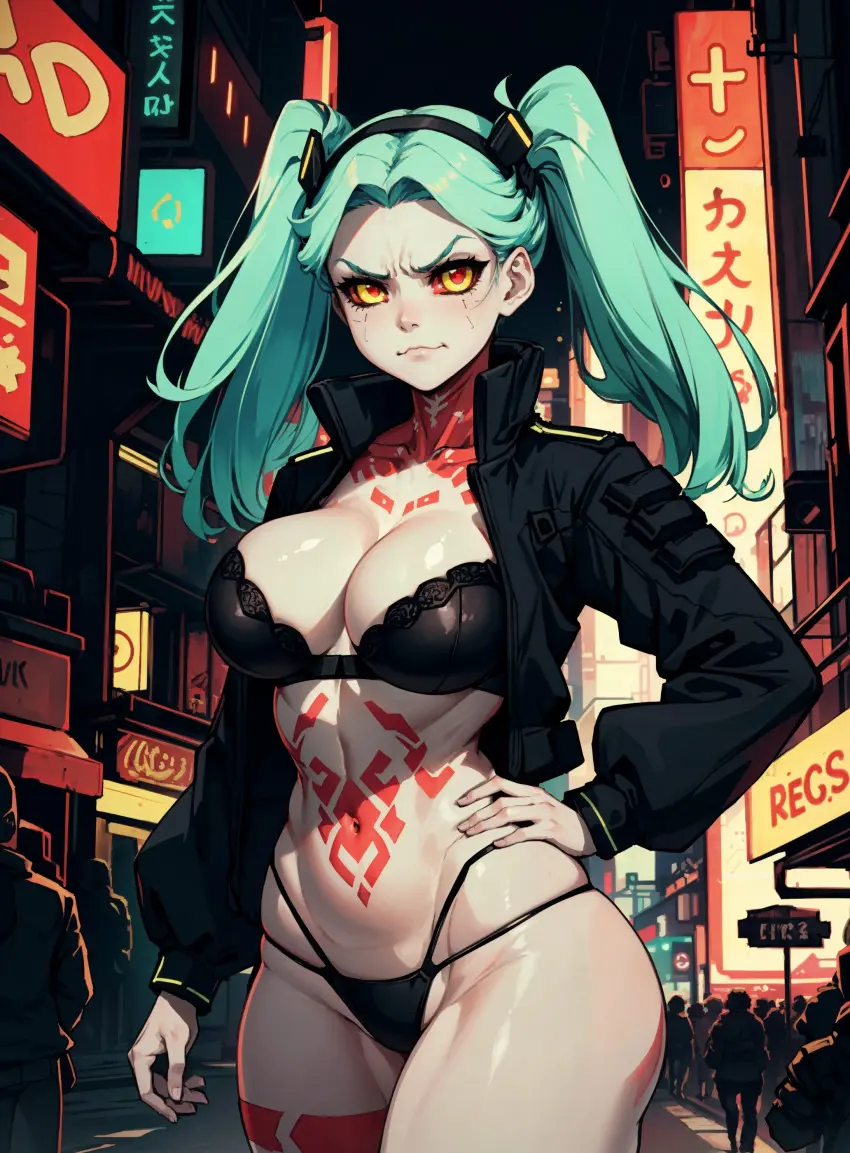 Image female,looking_at_viewer,ai_generated,cyberpunk:_edgerunners,rebecca_(edgerunners),makimass_ai