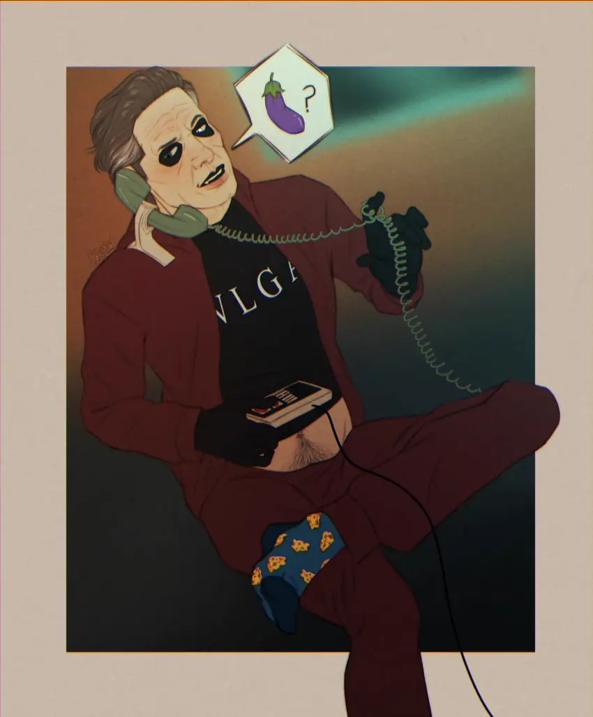 Image simple_background,tagme,gaming,socks,heterochromia,fully_clothed,phone,safe_for_work,cardinal_copia,ghost_bc,caturrday,eggplant_emoji,happytrail,phone_sex