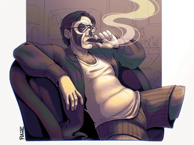 Image gloves,glasses,tagme,facepaint,bored,lounging,safe_for_work,lounge_chair,ghost_bc,papa_emeritus_iii,loungewear,piaart,piaart___,smoking_cigar