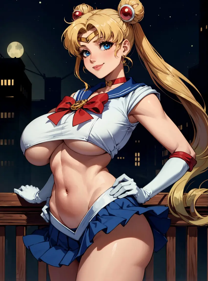 Image 1girls,big_breasts,breasts,clothing,female,female_only,large_breasts,long_hair,looking_at_viewer,solo,blue_eyes,navel,voluptuous,ai_generated,underboob,huge_breasts,blonde_hair,voluptuous_female,curvy,curvy_figure,twintails,skirt,bishoujo_senshi_sailor_moon,sailor_moon,usagi_tsukino,makimass_ai