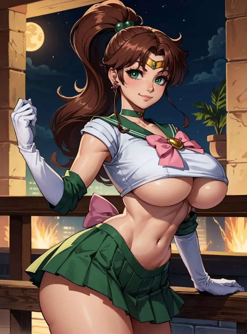 Image breasts,clothing,female,large_breasts,looking_at_viewer,ai_generated,skirt,bishoujo_senshi_sailor_moon,makoto_kino,sailor_jupiter,makimass_ai