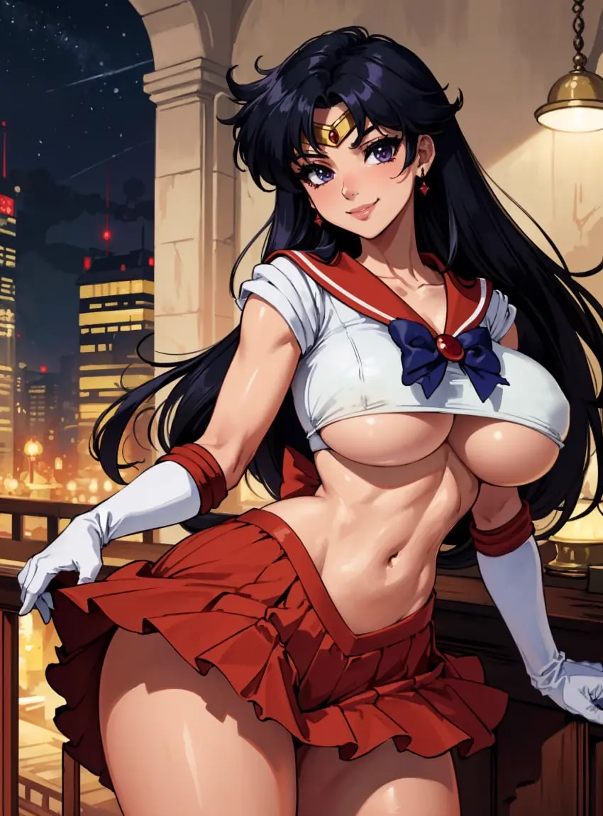 Image breasts,clothing,female,looking_at_viewer,ai_generated,medium_breasts,skirt,bishoujo_senshi_sailor_moon,rei_hino,sailor_mars,makimass_ai