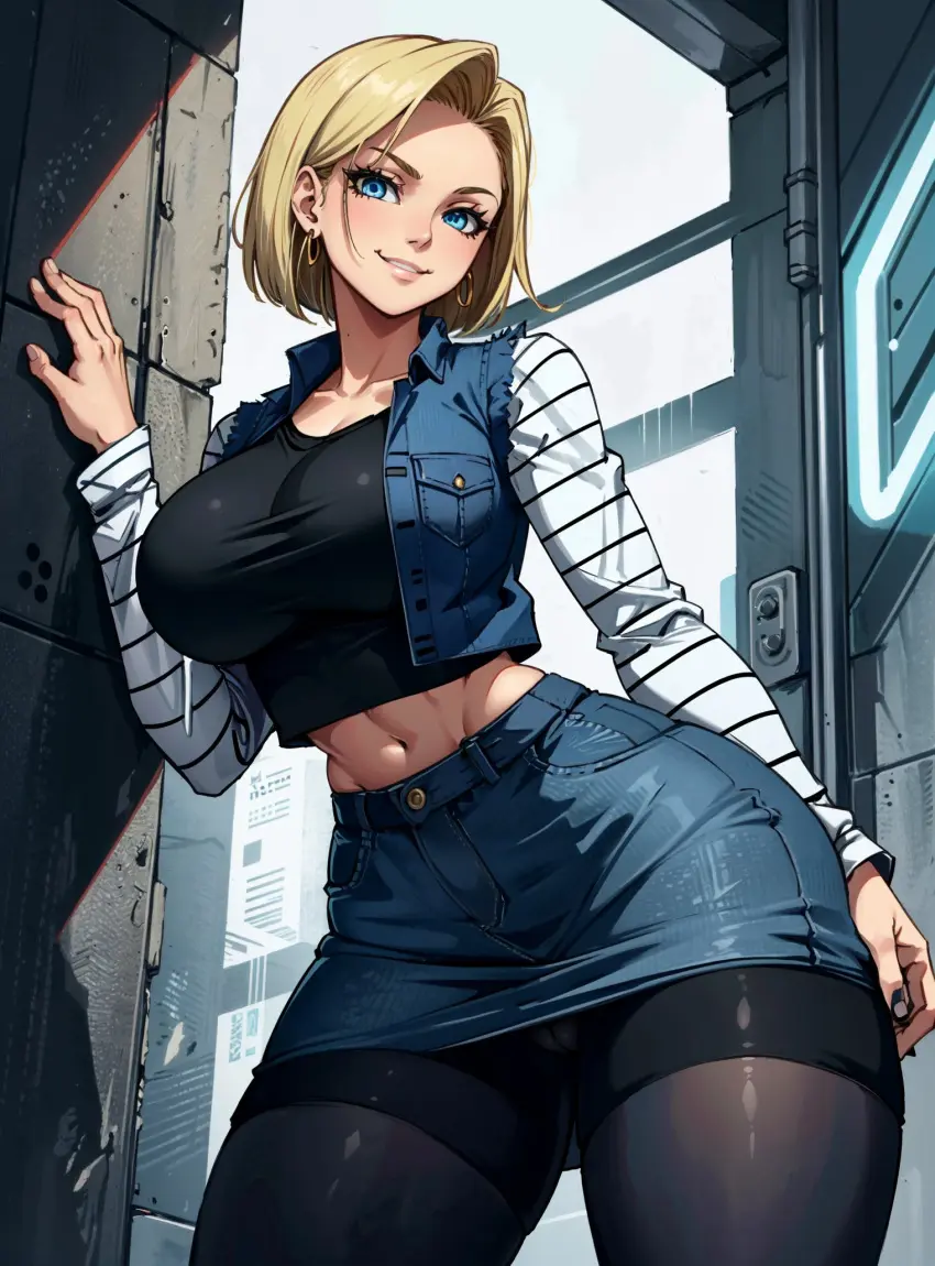 Image female,looking_at_viewer,ai_generated,android_18,dragon_ball,dragon_ball_z,pantyhose,makimass_ai