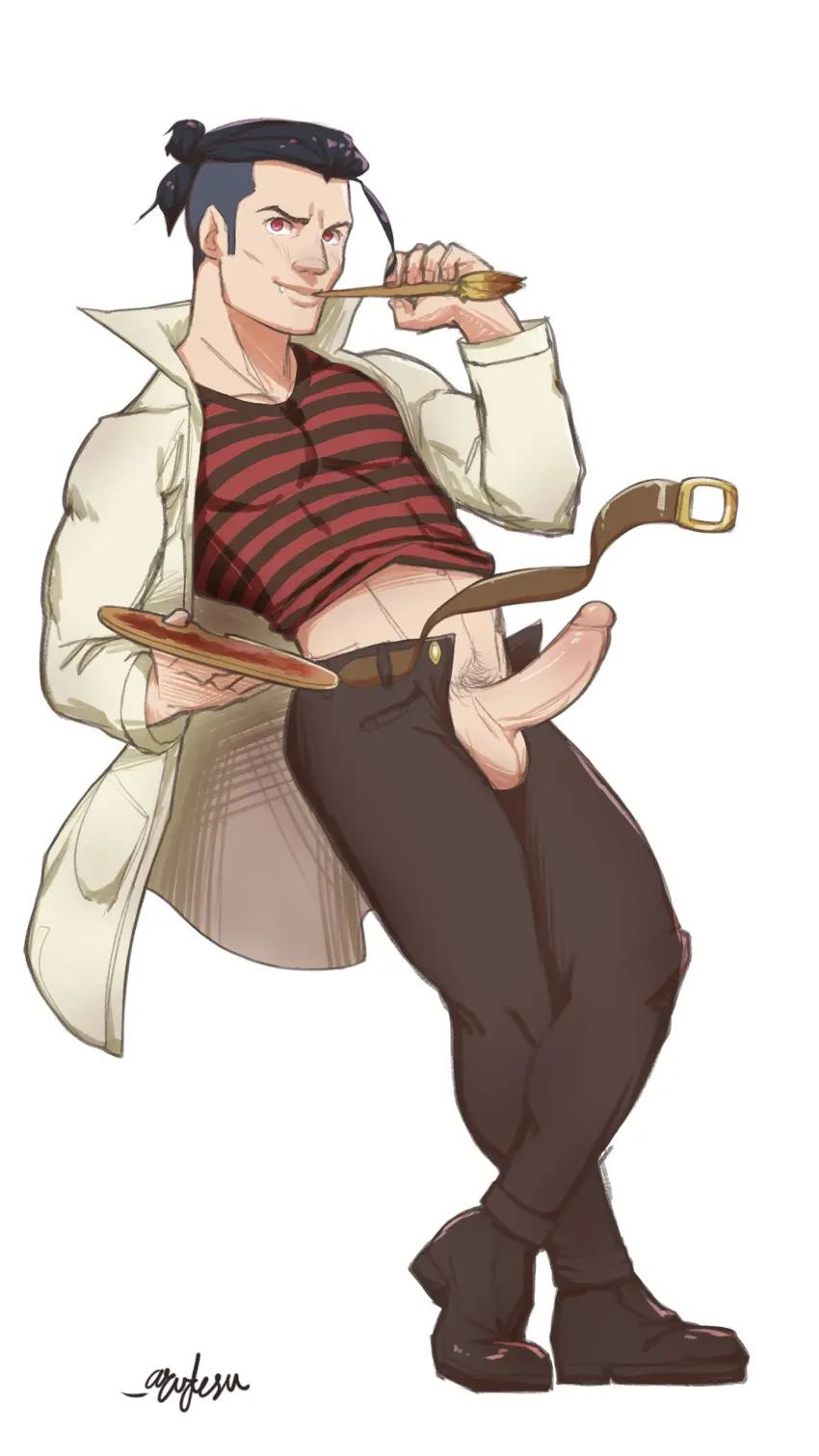 Image 2023,clothing,hi_res,highres,looking_at_viewer,1boy,male,penis,big_penis,erection,muscular,muscular_male,male_only,yaoi,balls,pubic_hair,bara,vampire,big_balls,male_pubic_hair,tight_clothing,arudesu