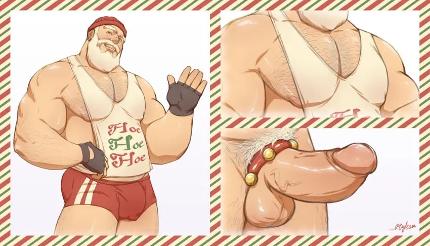 Image 2023,clothing,hi_res,highres,nipples,white_hair,1boy,male,penis,big_penis,erection,muscular,muscular_male,male_only,yaoi,balls,pubic_hair,bara,bulge,male_nipples,penis_outline,big_balls,male_pubic_hair,tight_clothing,christmas,holidays,beard,daddy,hairy_chest,mature_male,cock_ring,santa_costume,christmas_clothing,white_beard,arudesu,santa_claus