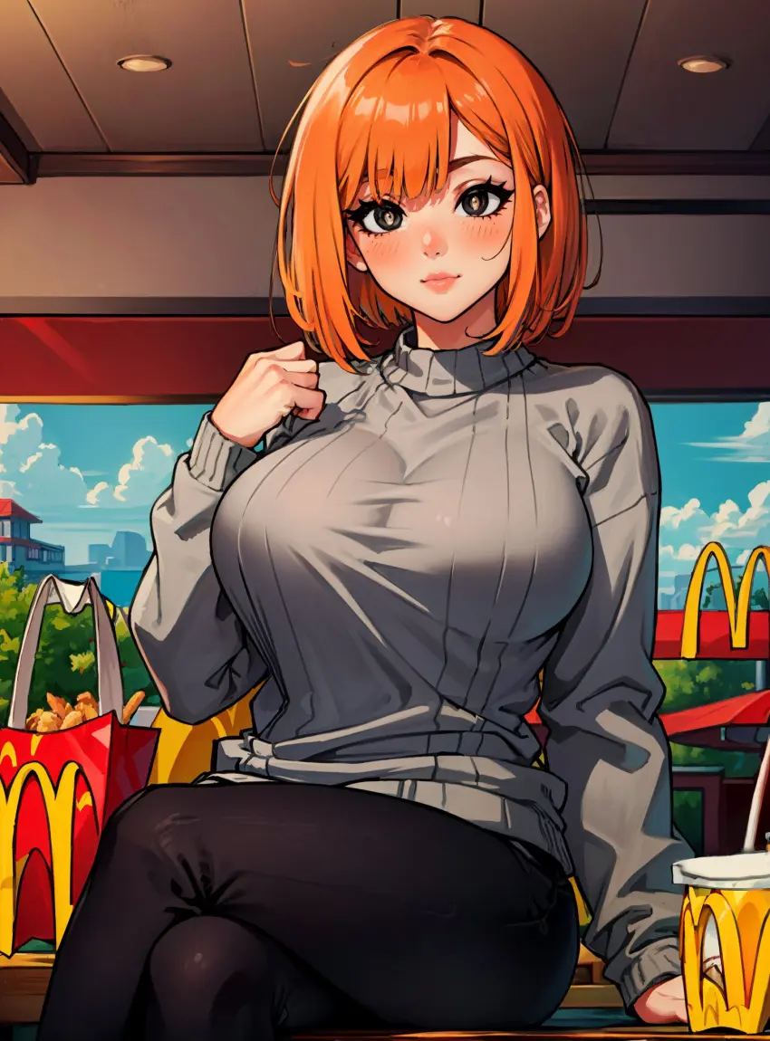Image female,looking_at_viewer,ai_generated,mcdonald's,mom_(japanese_mcdonald's_commercial),yoru_mac,makimass_ai