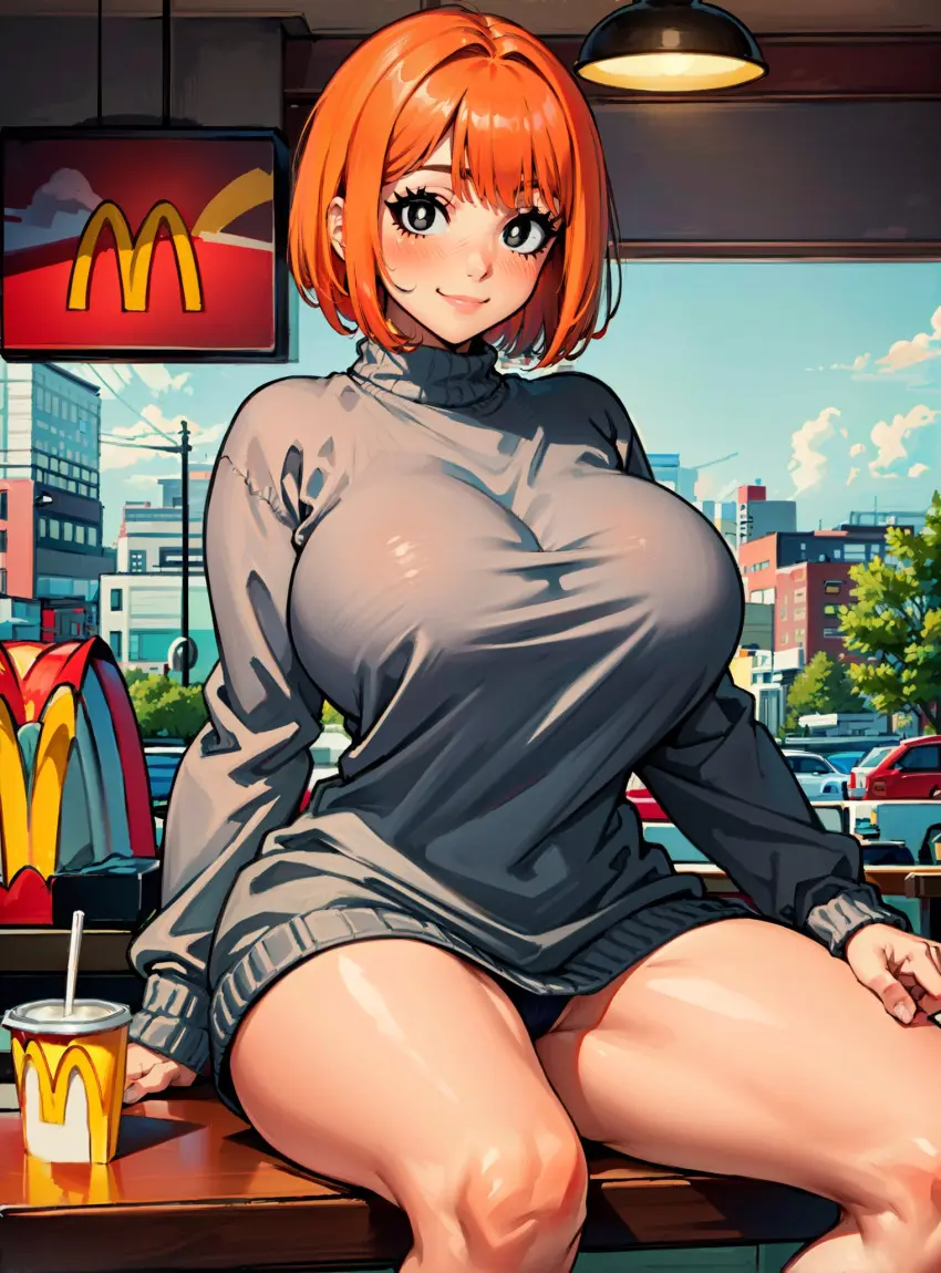 Image female,looking_at_viewer,ai_generated,mcdonald's,mom_(japanese_mcdonald's_commercial),yoru_mac,makimass_ai