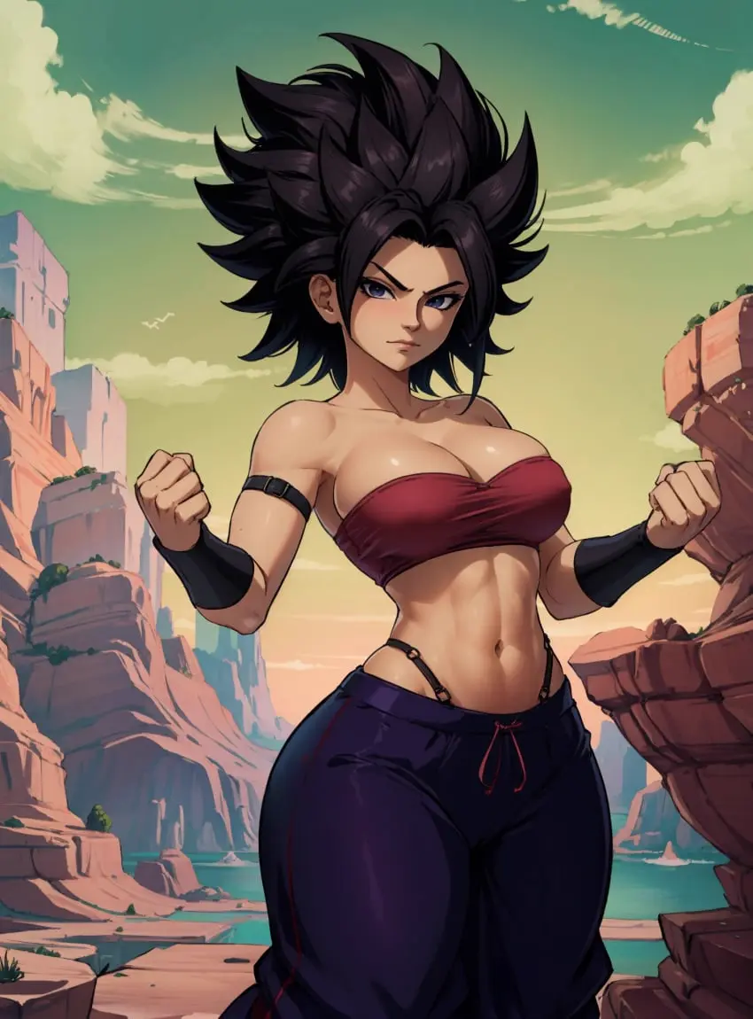 Image female,looking_at_viewer,ai_generated,dragon_ball,dragon_ball_super,caulifla,makimass_ai