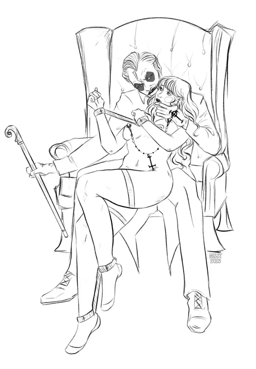 Image female,tagme,original_character,stockings,black_and_white,naked_female,sketch,nipple_piercing,clothed_male_nude_female,stockings_only,stockings_thigh_highs,wrists_tied,ankles_tied,cardinal_copia,ghost_bc