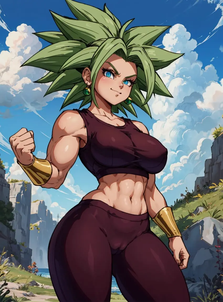 Image female,looking_at_viewer,ai_generated,dragon_ball,dragon_ball_super,kefla,legendary_super_saiyan,super_saiyan,super_saiyan_2,makimass_ai
