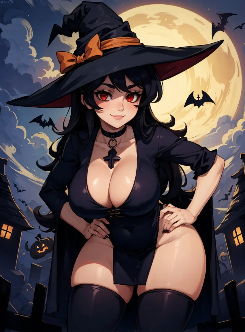 Image female,looking_at_viewer,ai_generated,video_games,halloween,skullgirls,makimass_ai,filia_(skullgirls)